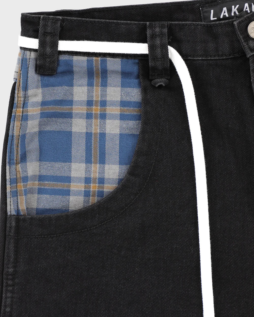 LAKAI PLAID CONTRAST WIDE LEG BLACK DENIMS