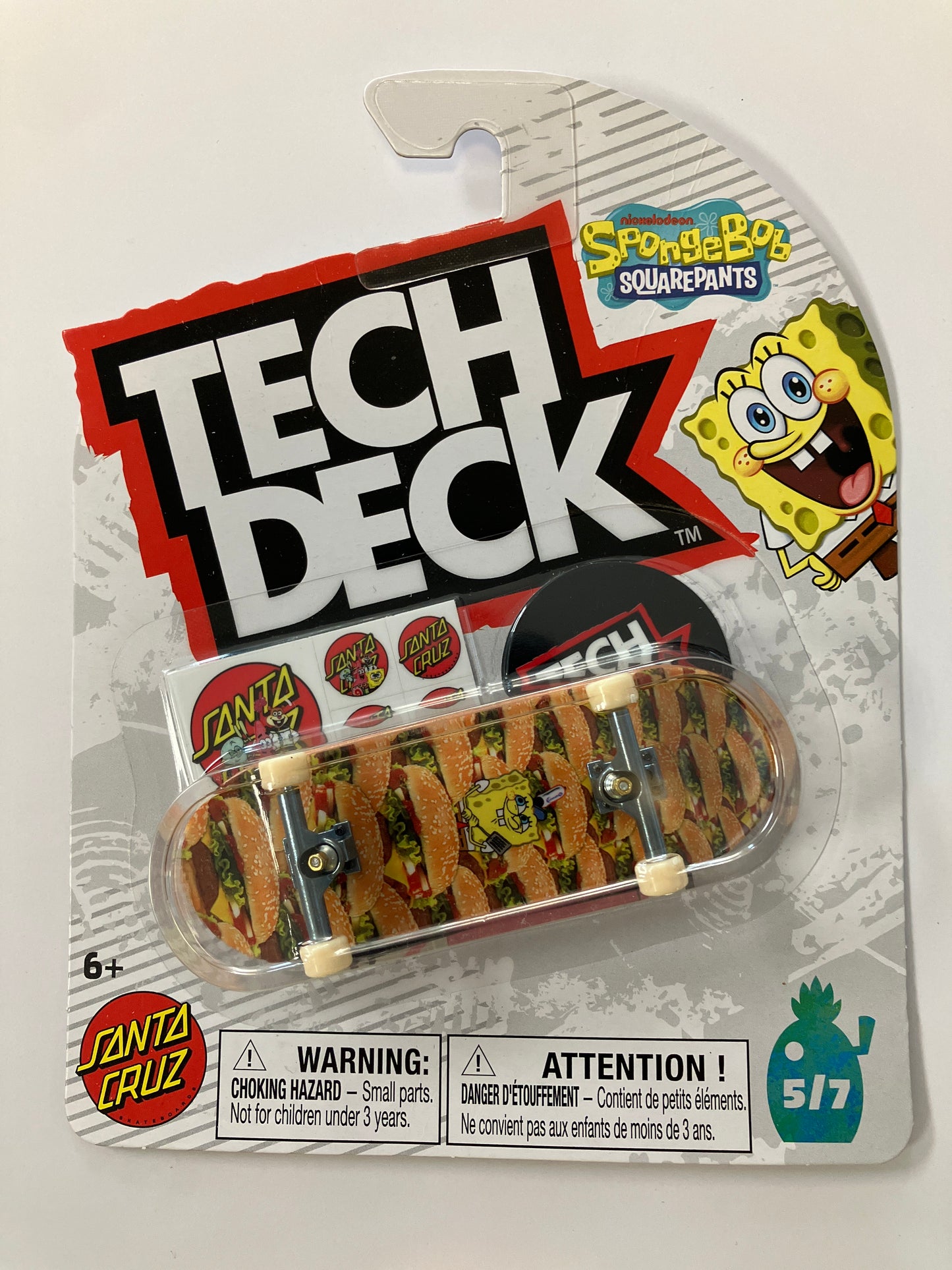 Tech Deck fingerboard Santa Cruz x Sponge Bob Square  cheeseburgers 5/7