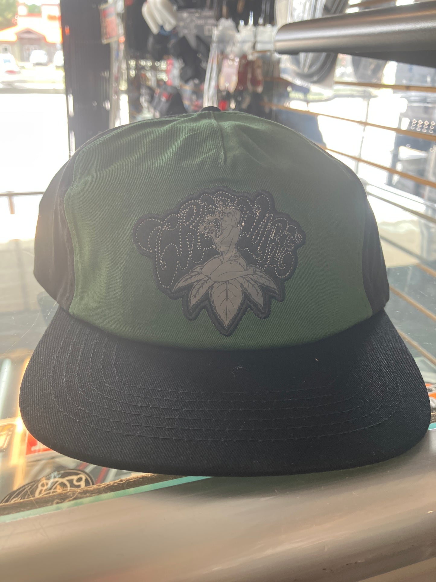 Creature Leaf Unstructured Patch SnapBack Hat Black/Green