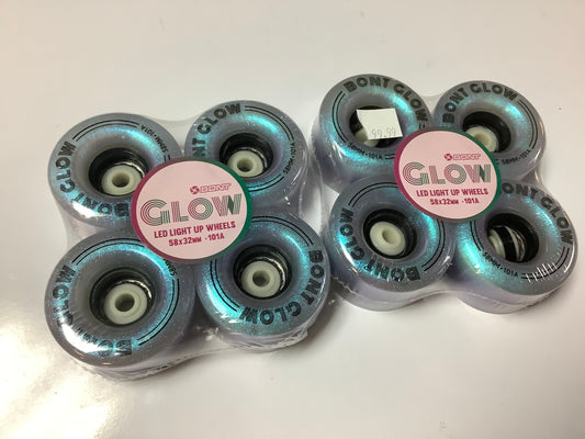 Bont Roller Skate Wheels GLOW INDOOR & JAM LED LIGHT UP WHEELS 101A - 58mm Angelic Aqua set of 8 for roller skates