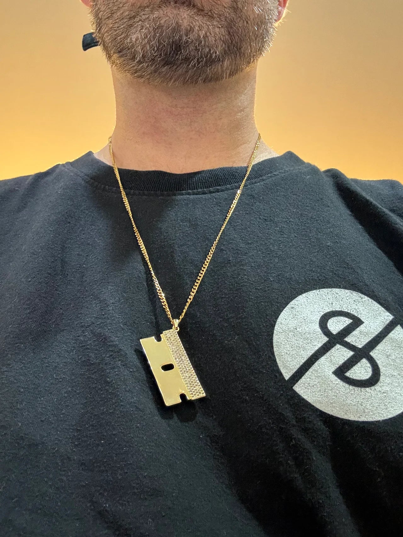 HERMOSA SKATE ICED OUT RAZOR BLADE GOLD Pendant 24” chain necklace