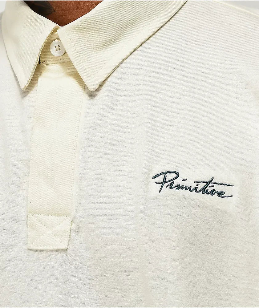Primitive Paxton White Long-Sleeve Polo Shirt Cream Stripe Size XL