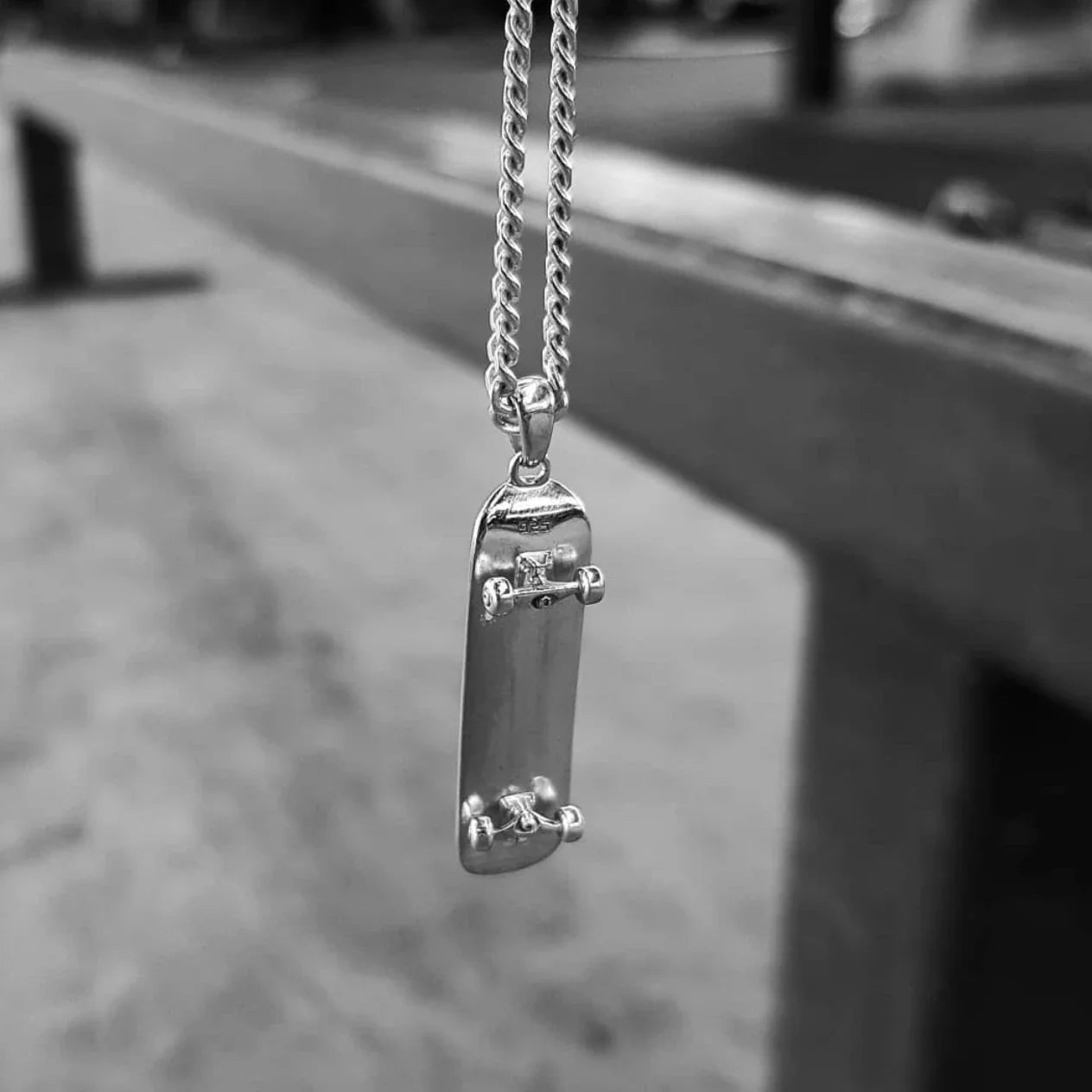 HERMOSA SKATE Skateboard Pendant SILVER 21” chain