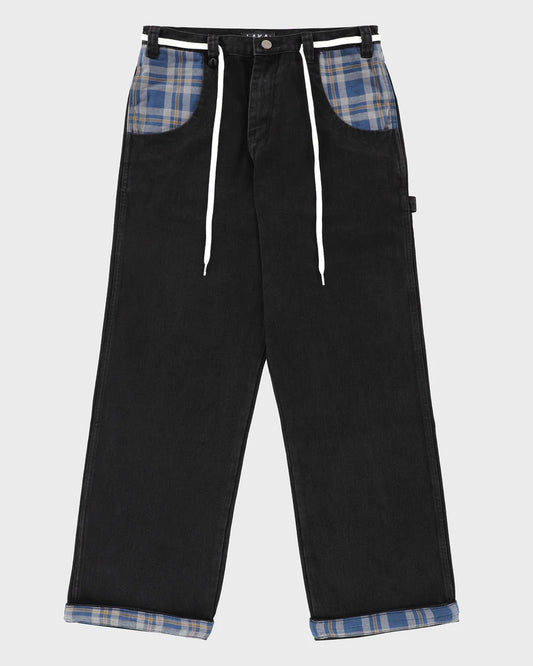 LAKAI PLAID CONTRAST WIDE LEG BLACK DENIMS