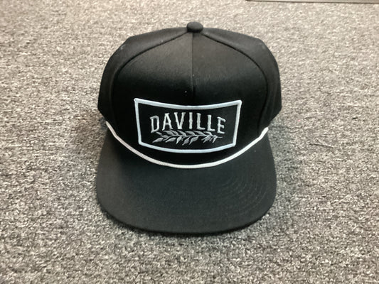 Daville hat SnapBack flat brim leaf logo black w white rope