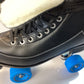 VNLA GODFATHER “SAY IT LOUD” roller skates size 11 BLACK FULL-GRAIN LEATHER with WHITE ROCK PLATES & BLUE ROLLERBONES