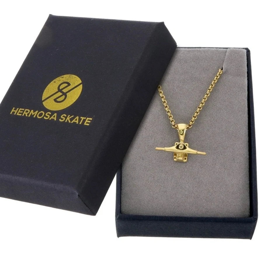 HERMOSA SKATE Skateboard Truck Pendant GOLD 21” chain