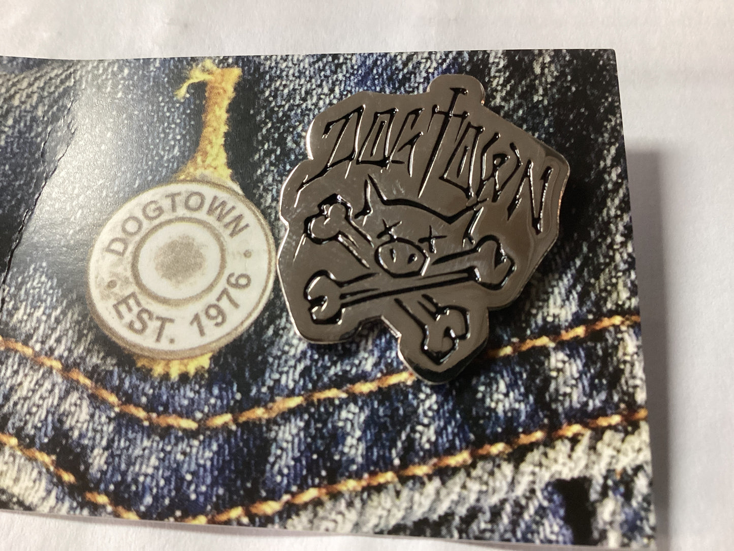 Dogtown Logo enamel lapel pin Pig and Crossbones Enamel 1.5” black silver