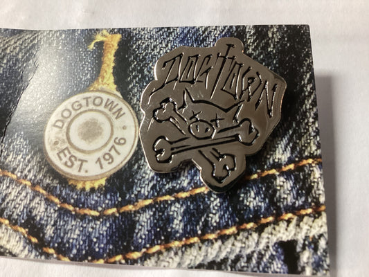 Dogtown Logo enamel lapel pin Pig and Crossbones Enamel 1.5” black silver