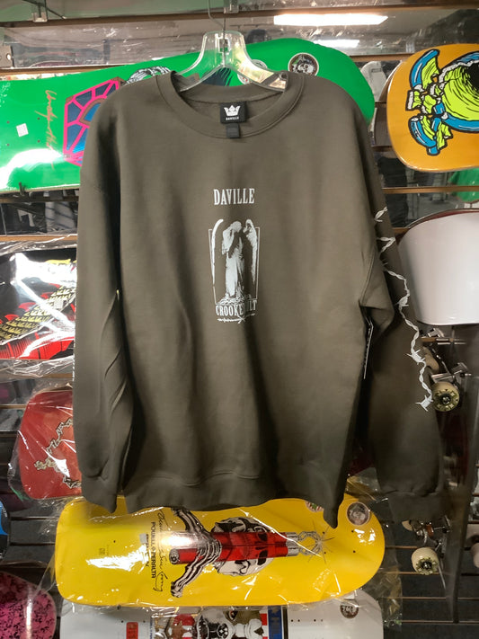 Daville X Crooked Cult large crew neck sweatshirt Black Flame green newdrop