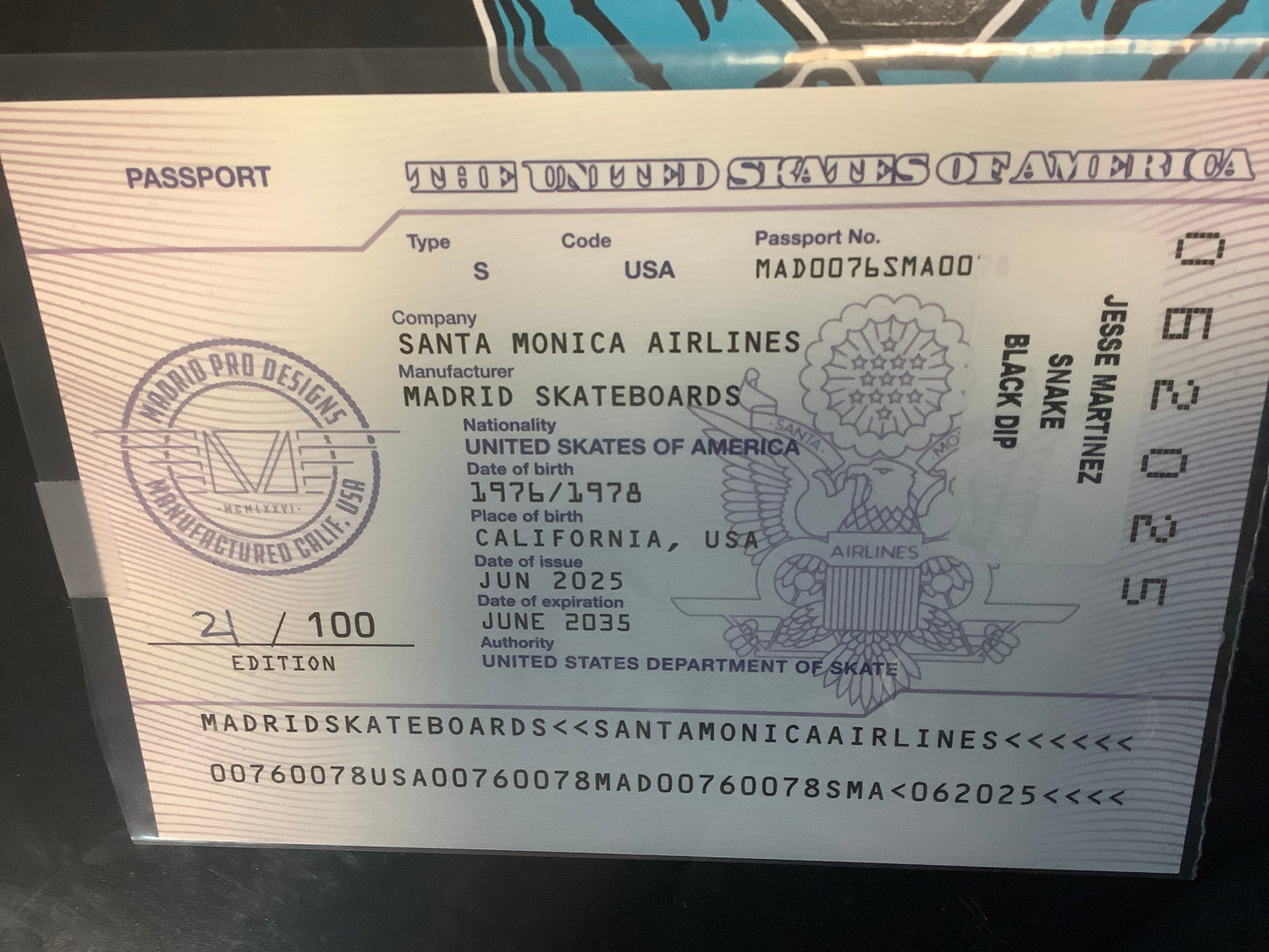 Santa Monica Airlines Martinez Snake Deck 9.875” X 31.37” (21/100)