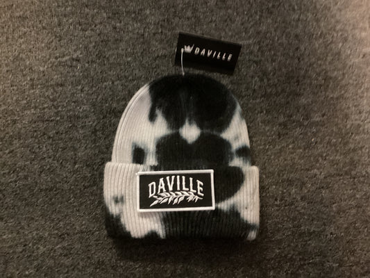 Daville beanie Leaf Logo tie dye white blue black thick ribbed