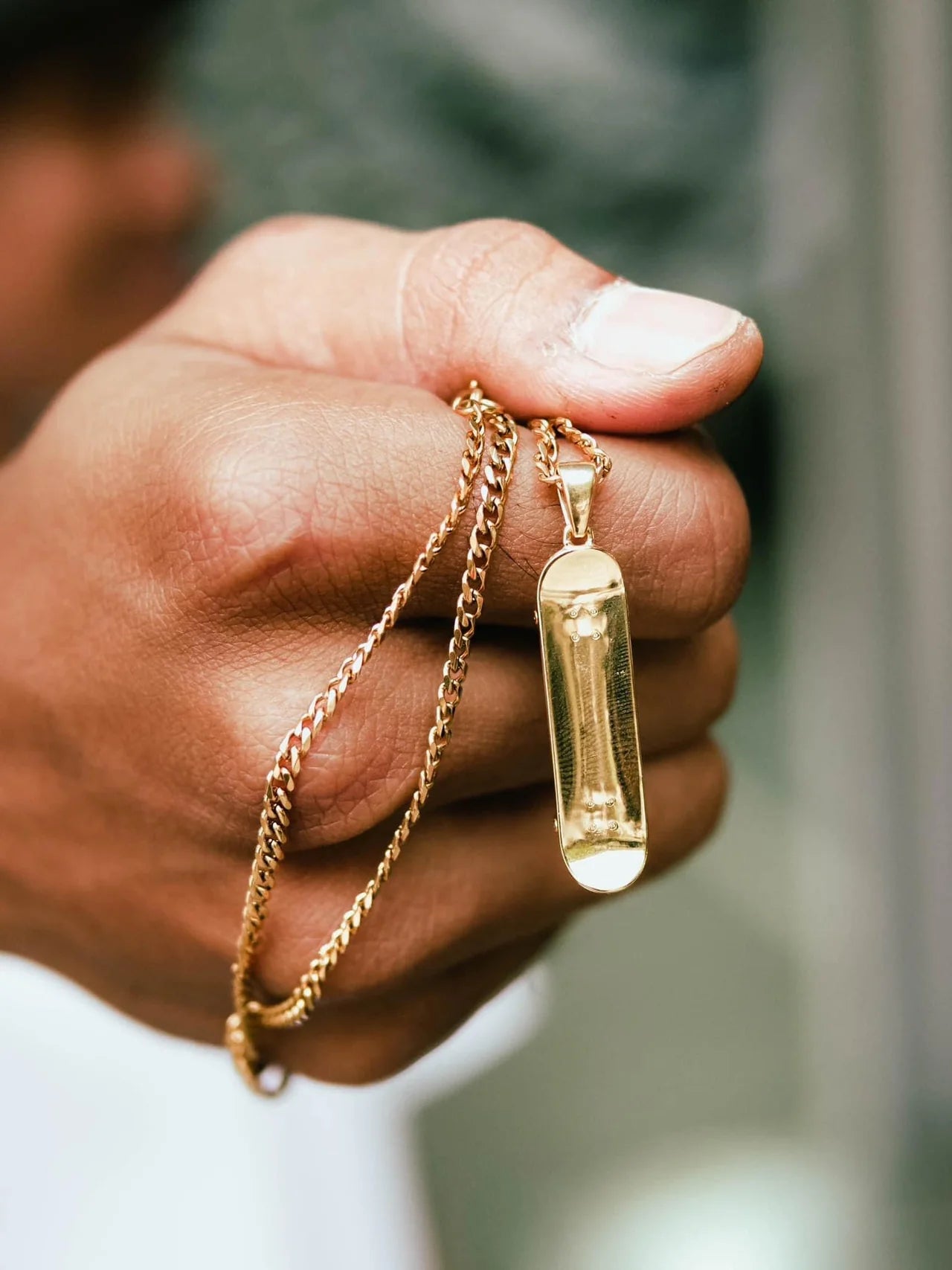 HERMOSA SKATE Skateboard Pendant GOLD 24” chain