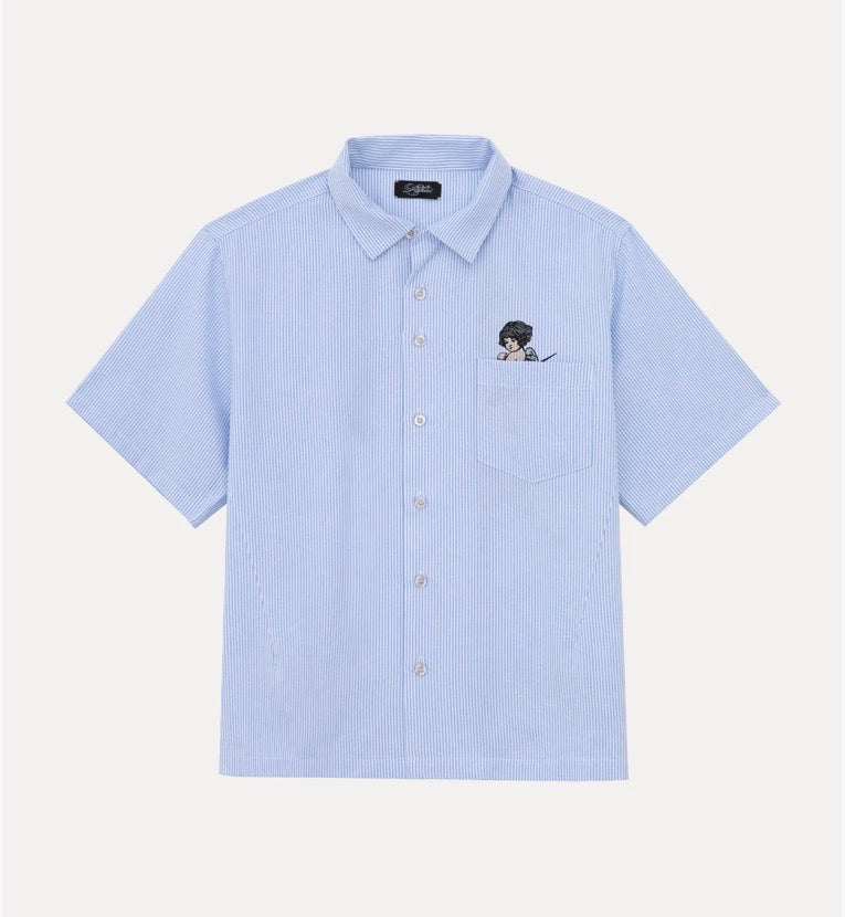LAKAI Camp Collar Button Up Shirt - White & Blue Stripe