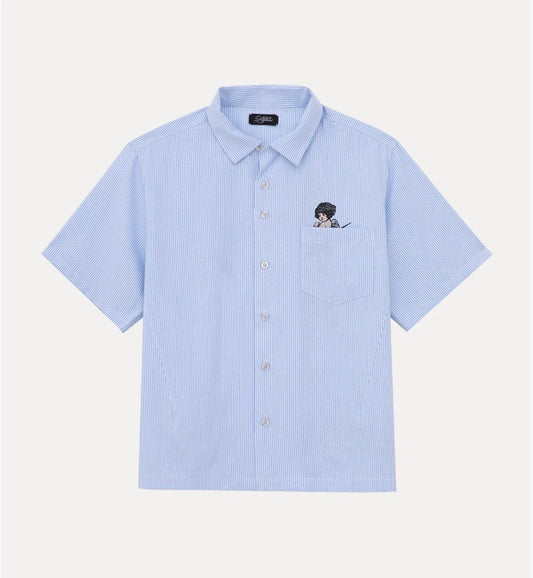 LAKAI Camp Collar Button Up Shirt - White & Blue Stripe