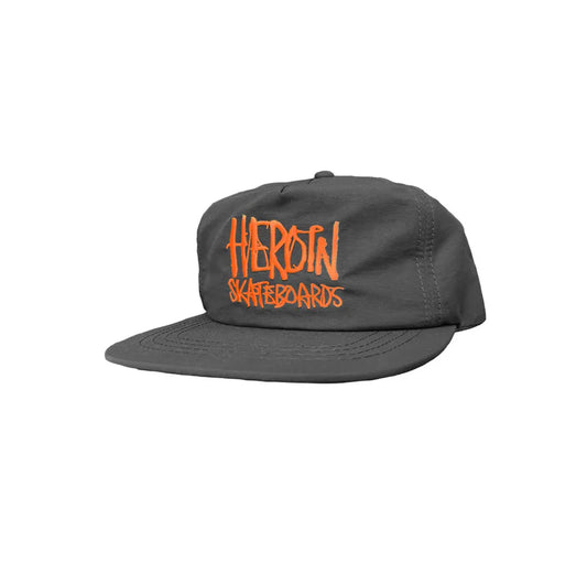 Heroin Skateboards Script Nylon SnapBack Hat Black/Orange