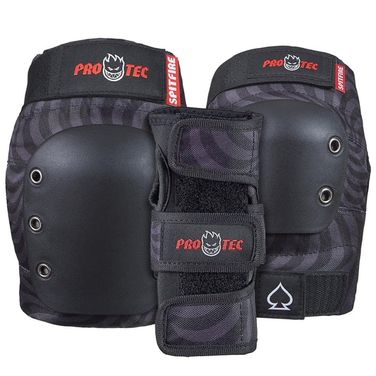 Protec x Spitfire Street Adult 3 Pack Pads Set Spitfire Signature Edition Black Swirl