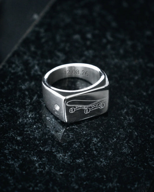 HERMOSA SKATE Skateboard SILVER Ring Custom Engraving