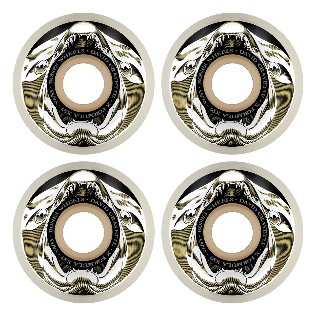 BONES WHEELS X-FORMULA SKATEBOARD WHEELS GRAVETTE SALMON ILLA 53 V6 WIDECUT X-FORMULA 97A 4PK