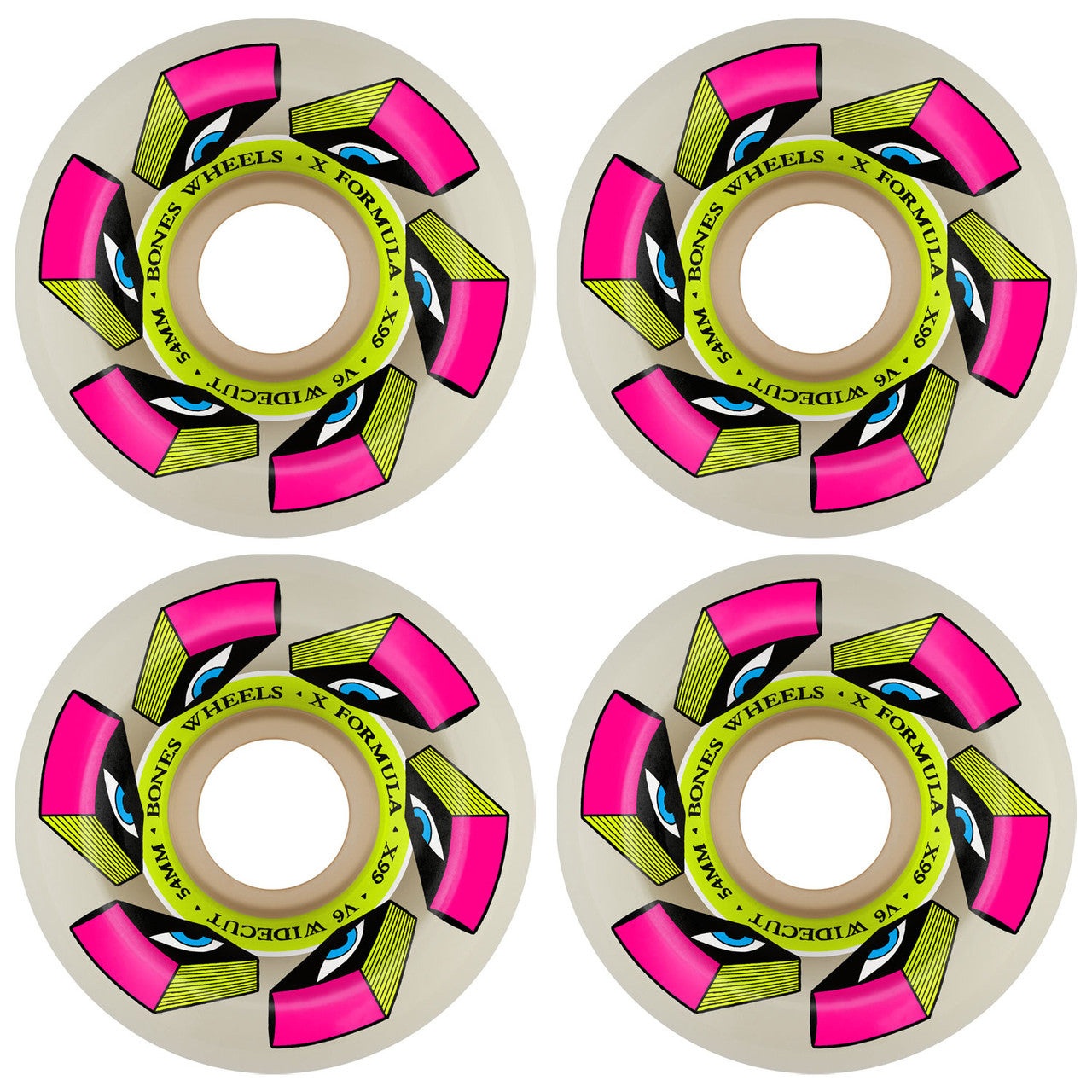 Bones Skateboard Wheels 54mm X-Formula 99A V6 Widecut Look Book White